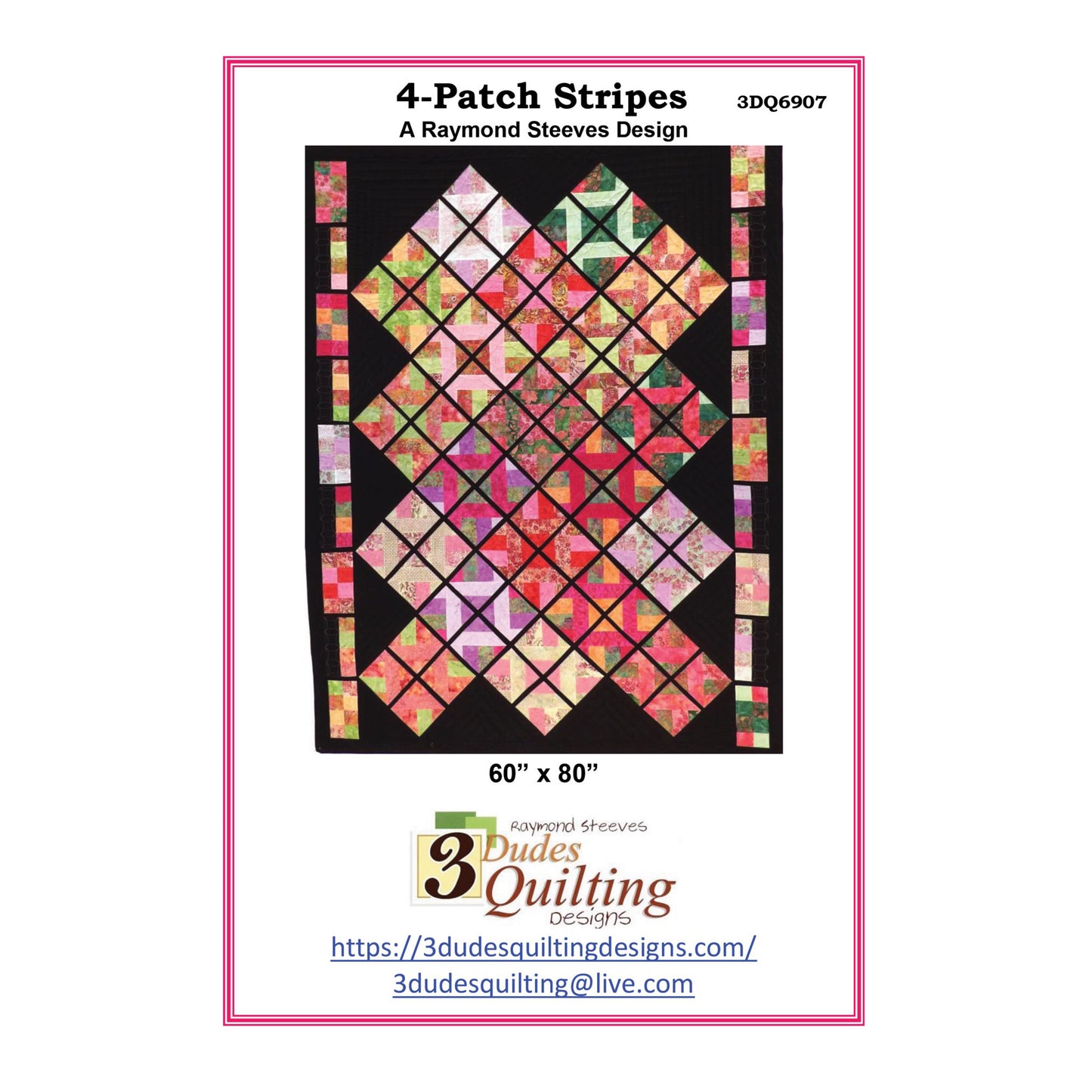 Image of the cover for the 4-Patch Stripes quilt pattern by 3 Dudes Quilting Designs.