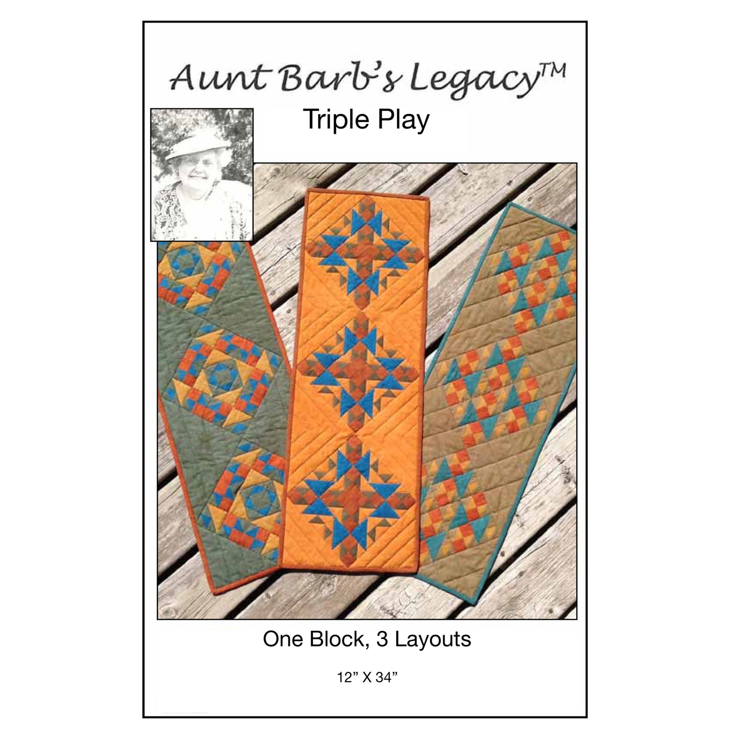 Image of the cover for the Triple Play quilt pattern by Aunt Barb's Legacy.