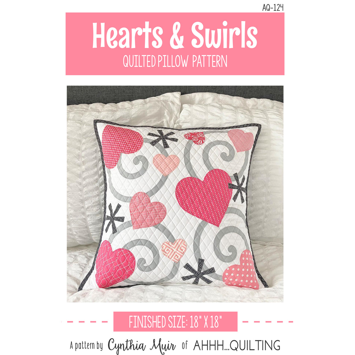 Hearts & Swirls Pillow AQ-124e - Downloadable Pattern