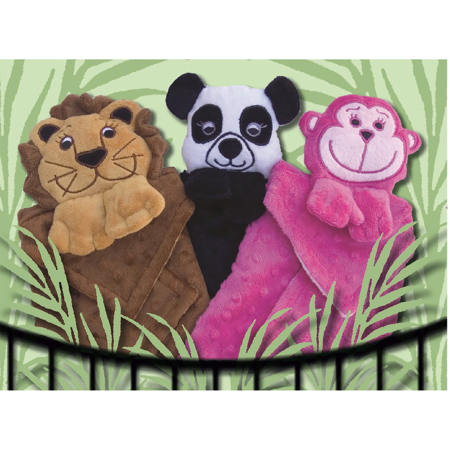 Hankie Blankie Pets for zoo animals: lion, monkey and panda.