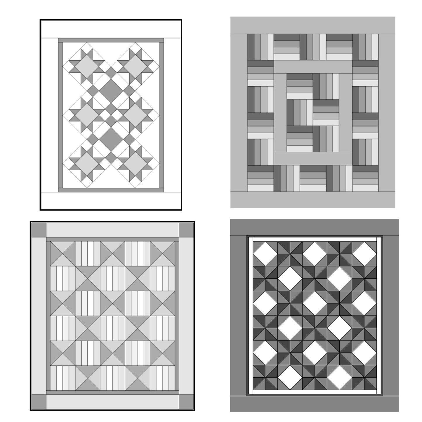 Image of the four layout options for the Baby Elegance quilt pattern by Black Cat Creations.