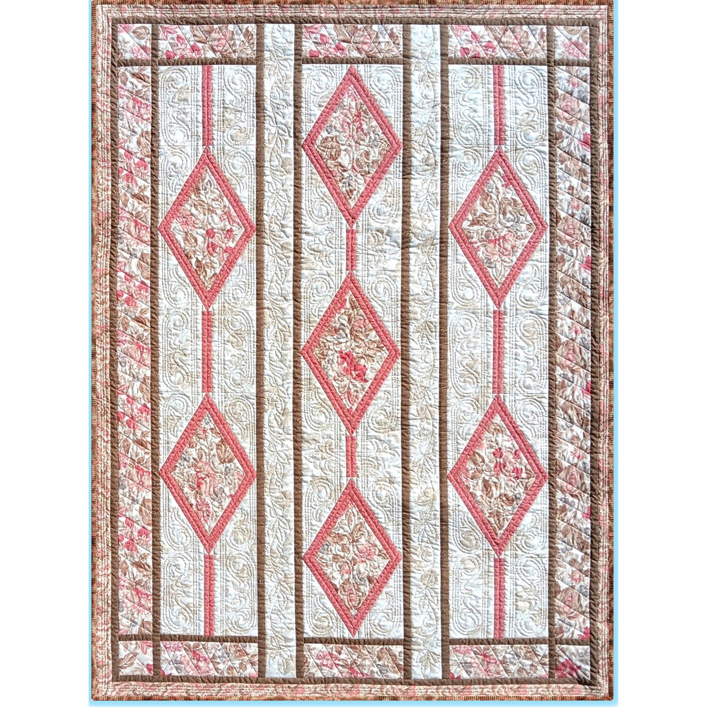 Abby's Sunroom is a sweet old-fashioned quilt that combines paper-pieced diamond blocks with simple piecing to create a quilt from times gone by.
