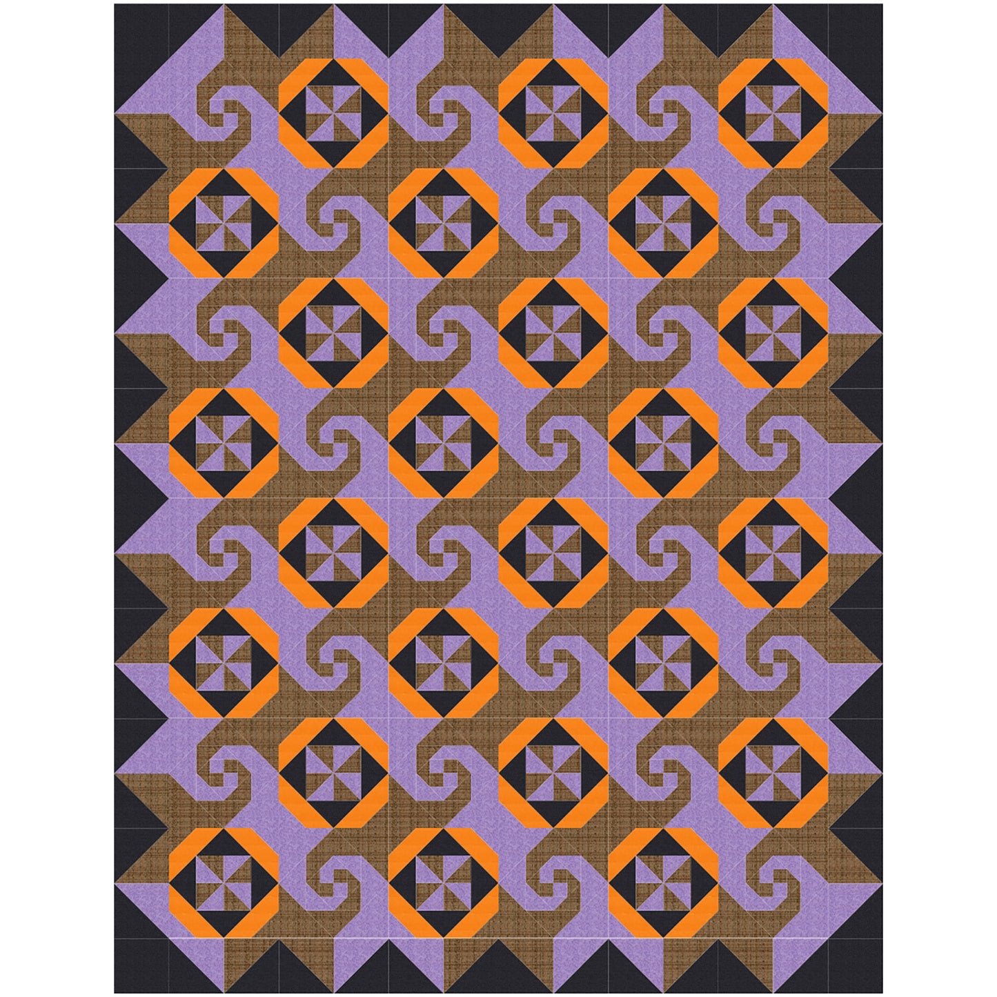 Cafe Latte quilt features squares of swirls, like on a latte made at a shop, pinwheel blocks, and thimble looking blocks.