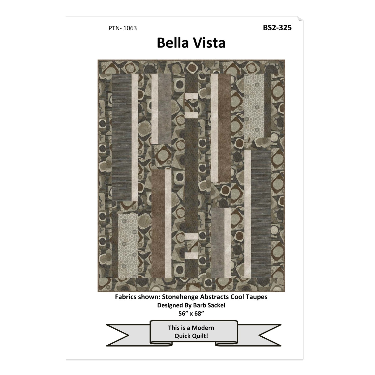 Patterned fabric swatch labeled 'Bella Vista' with design details on a white background.