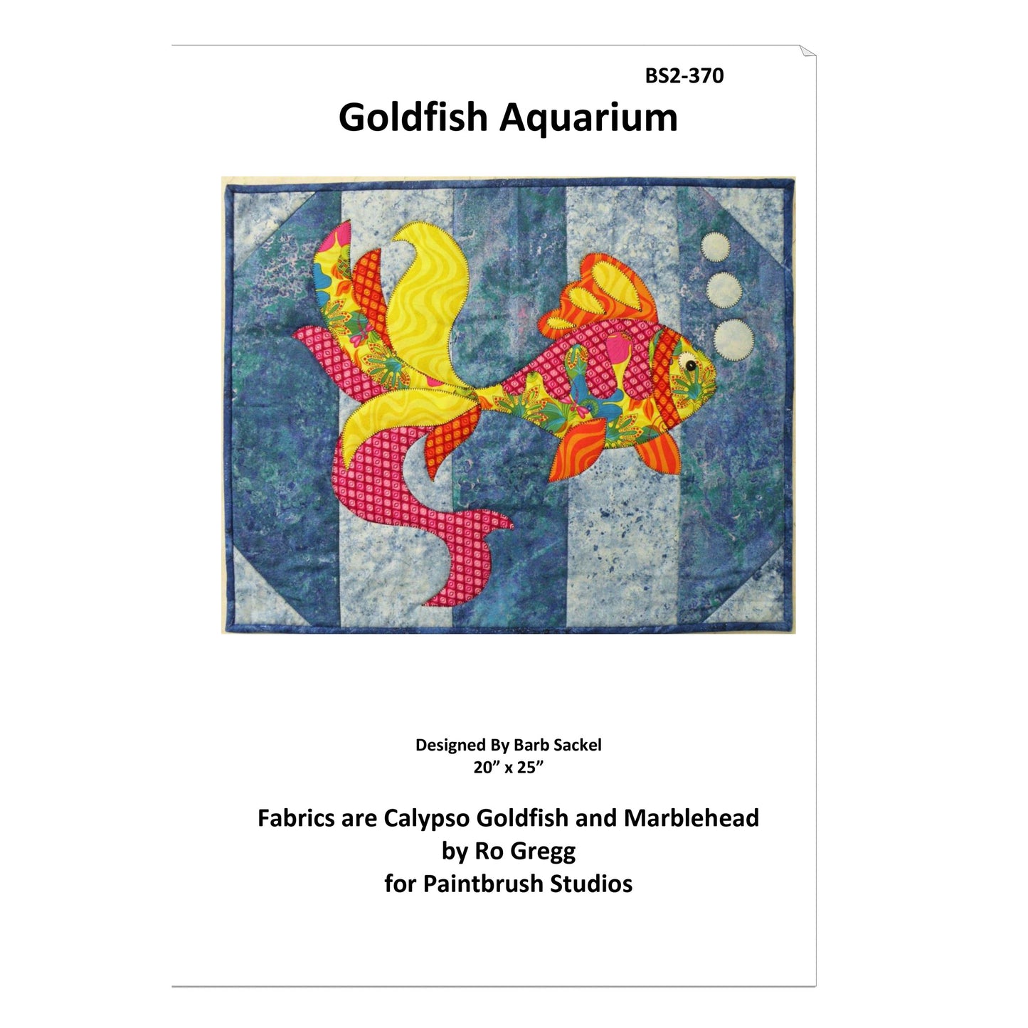 Quilt pattern for a goldfish aquarium design by Barb Sackel, featuring colorful fish on a blue background.