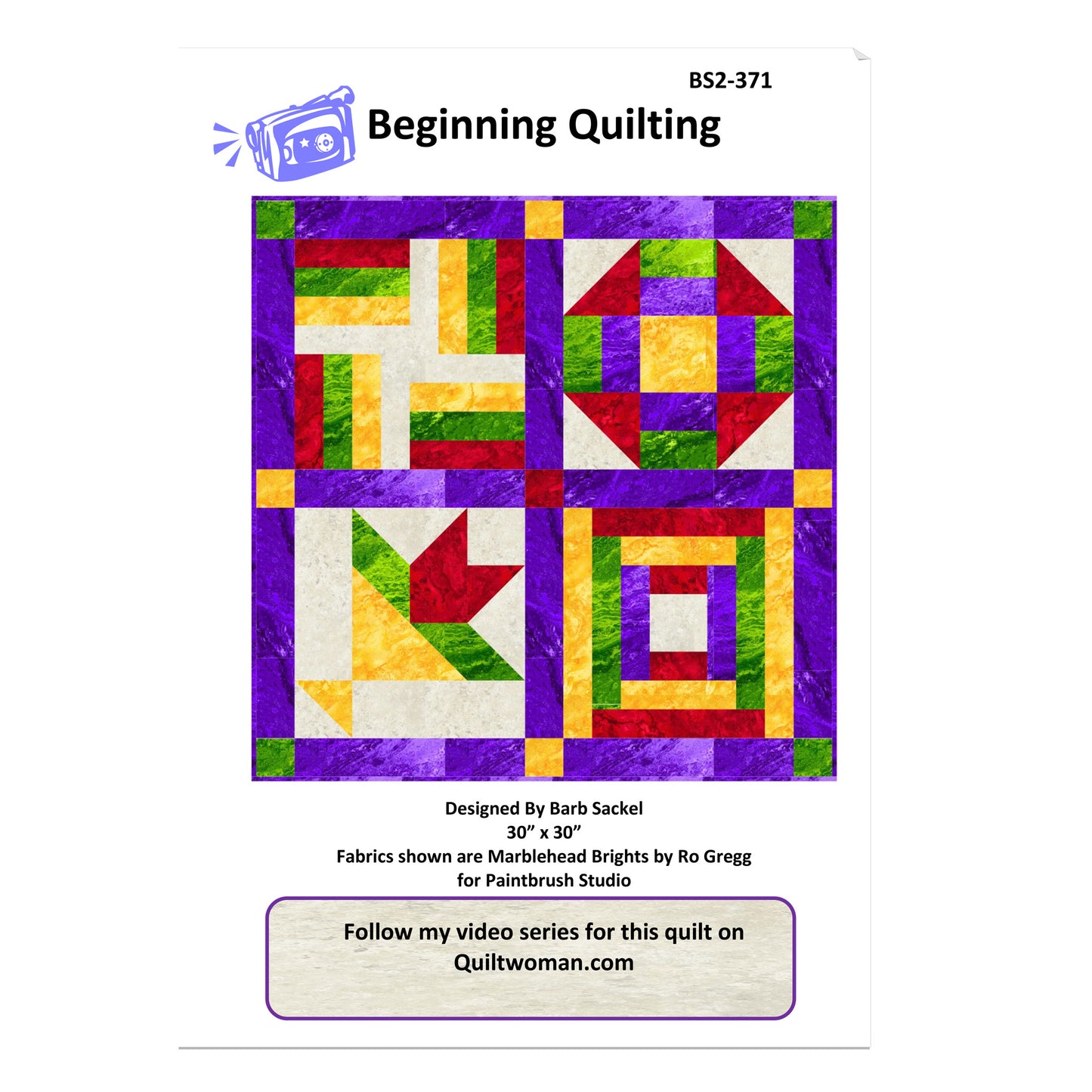 Colorful quilt pattern with geometric design on a white background