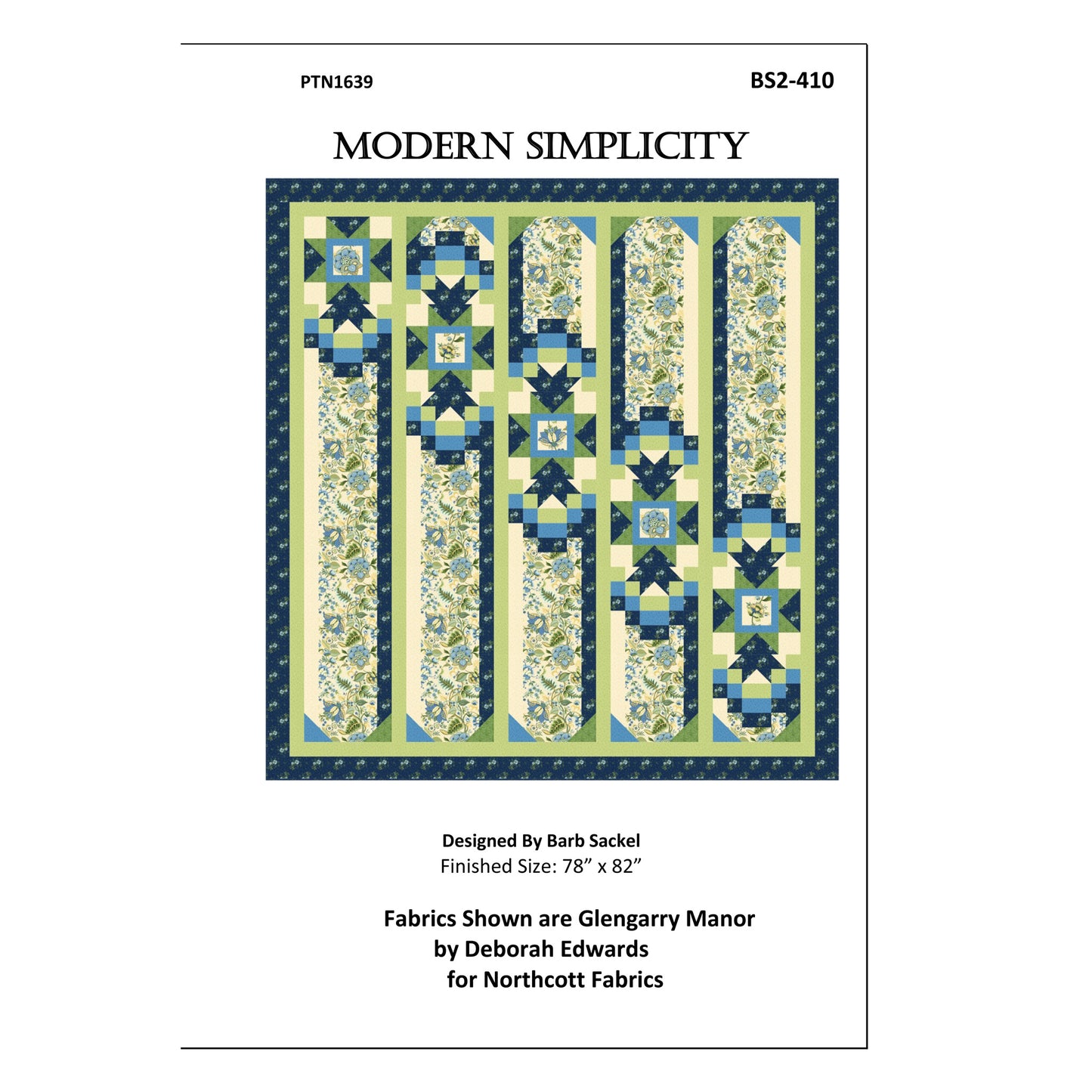 Quilt pattern cover with a blue and green quilt design on a white background