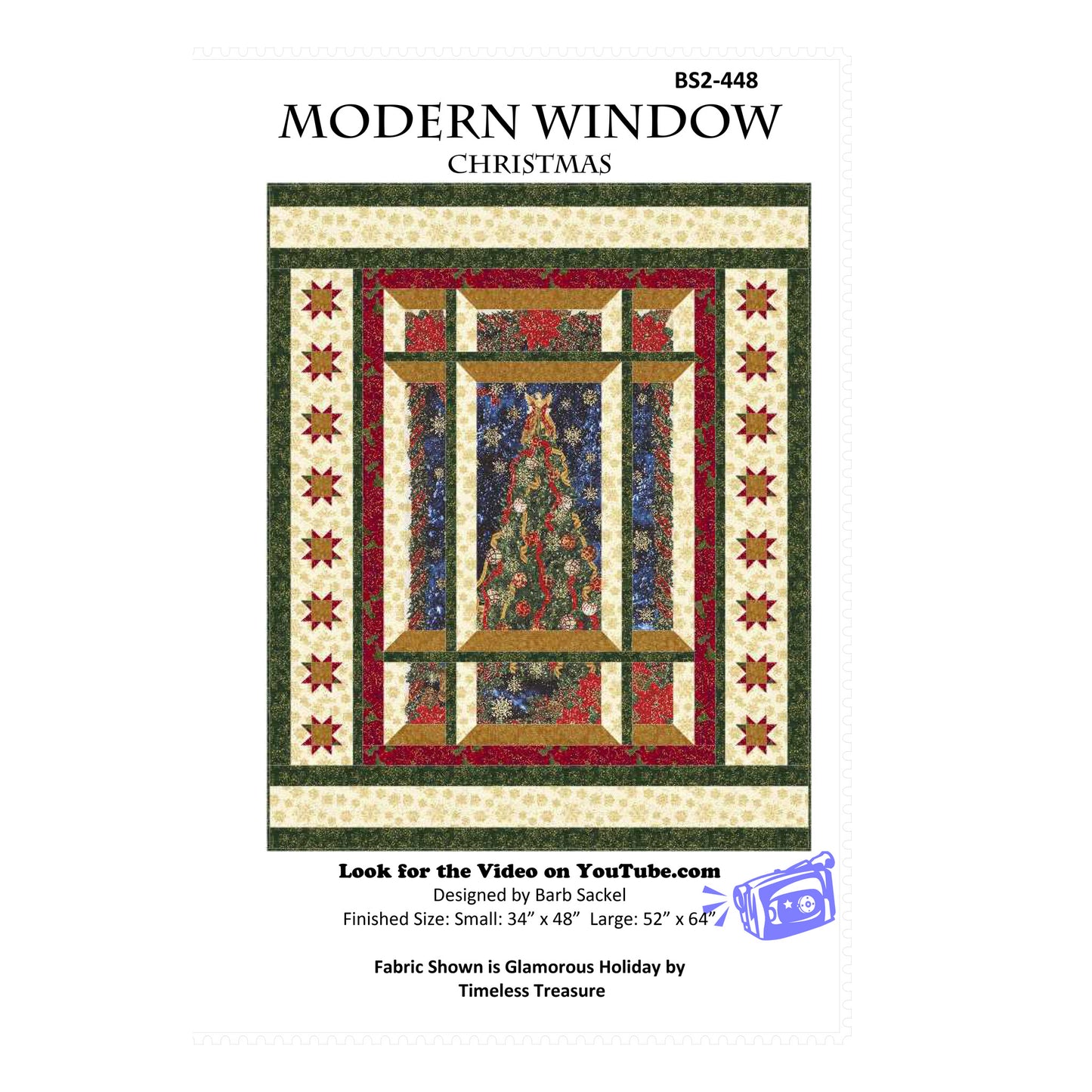 Quilt pattern cover for 'Modern Window Christmas' with a Christmas tree design.