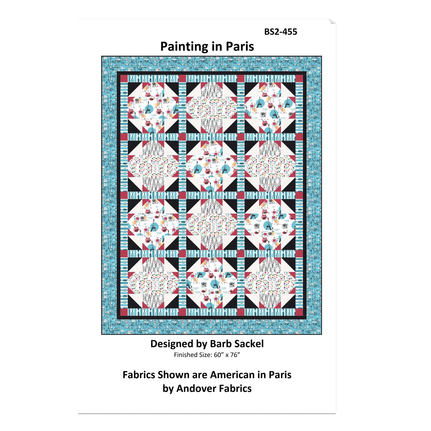 Quilt pattern cover titled 'Painting in Paris' designed by Barb Sackel, featuring a geometric quilt design.