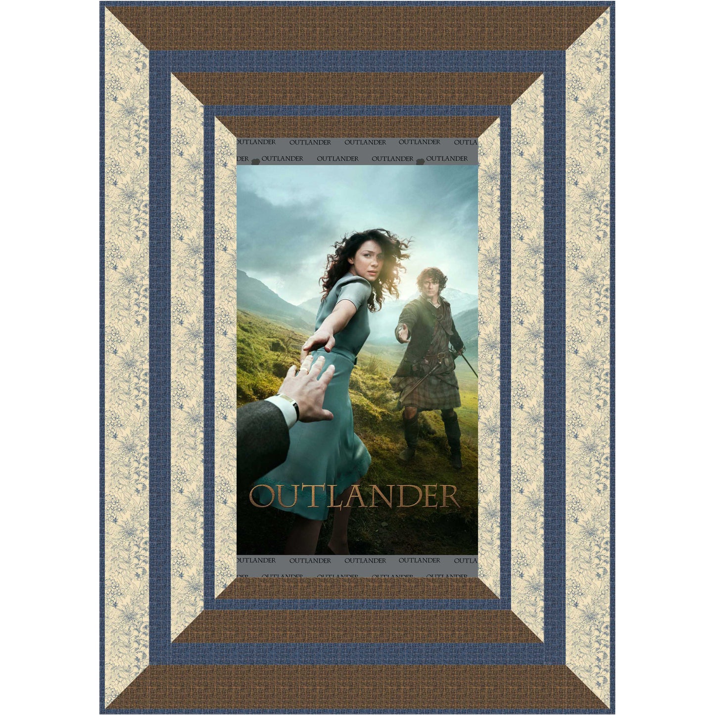 Framed 'Outlander' movie poster with characters in a scenic setting