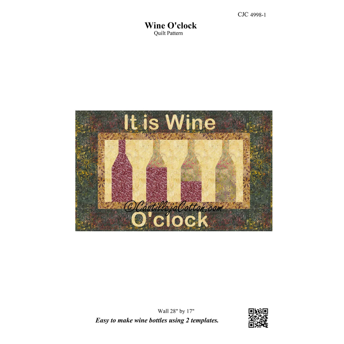 Wine O'clock Quilt Pattern CJC-4998 - Paper Pattern
