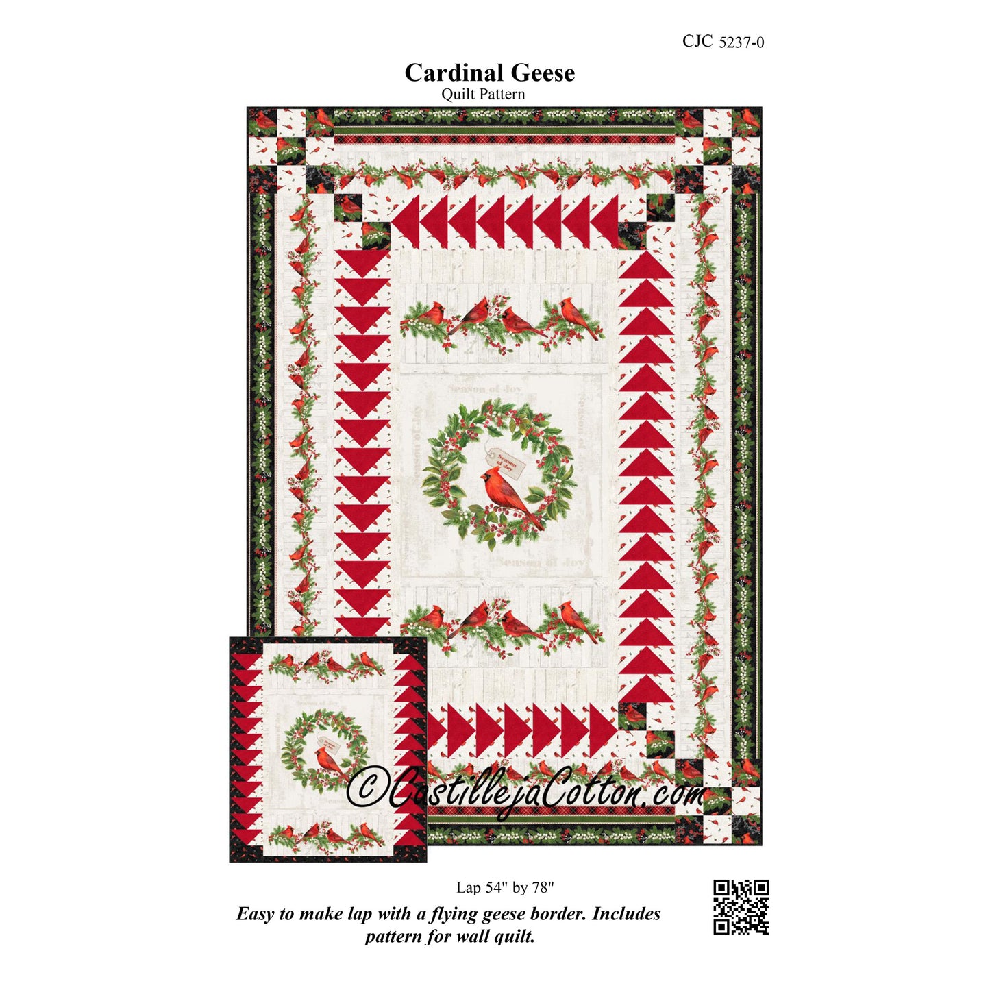 Image of the front cover of the Cardianl Geese quilt pattern by Diane McGregor of Castilleja Cotton.