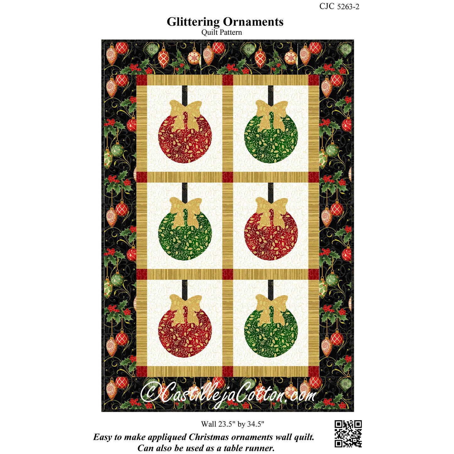 Glittering Ornaments Wall Hanging or Table Runner Pattern CJC-52632 - Paper Pattern