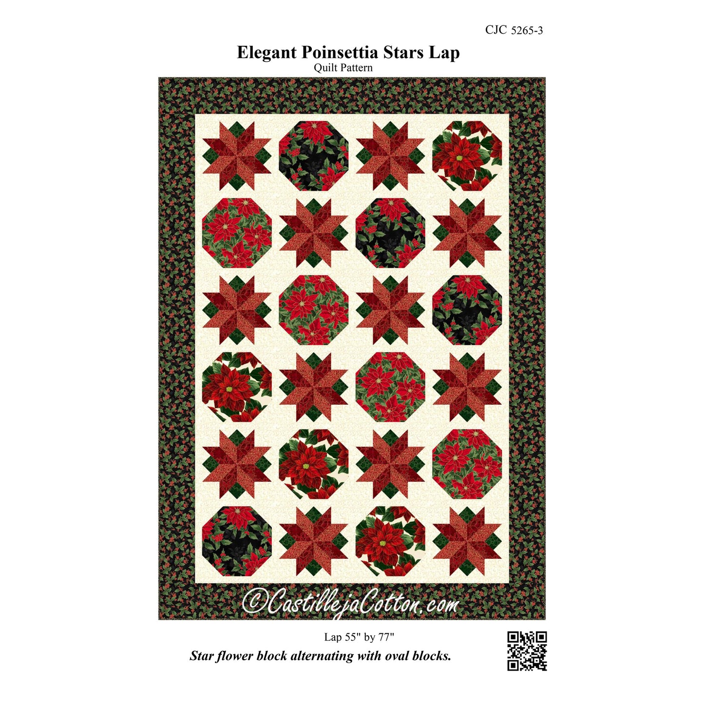 Elegant Poinsettia Stars Lap Quilt Pattern CJC-52653 - Paper Pattern