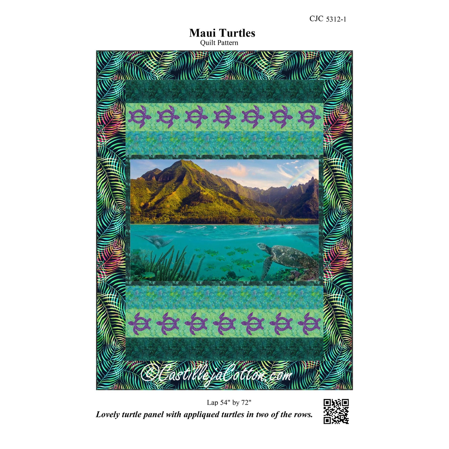Image of the front cover for the Maui Turtles quilt pattern by Diane McGregor of Castilleja Cotton.