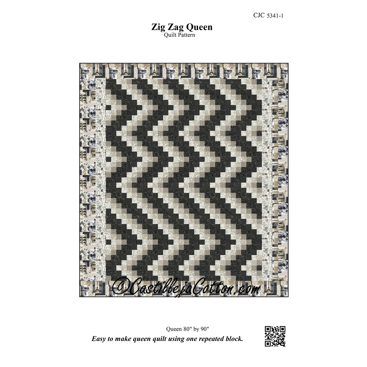 Zig Zag Queen quilt pattern with chevron design on a white background