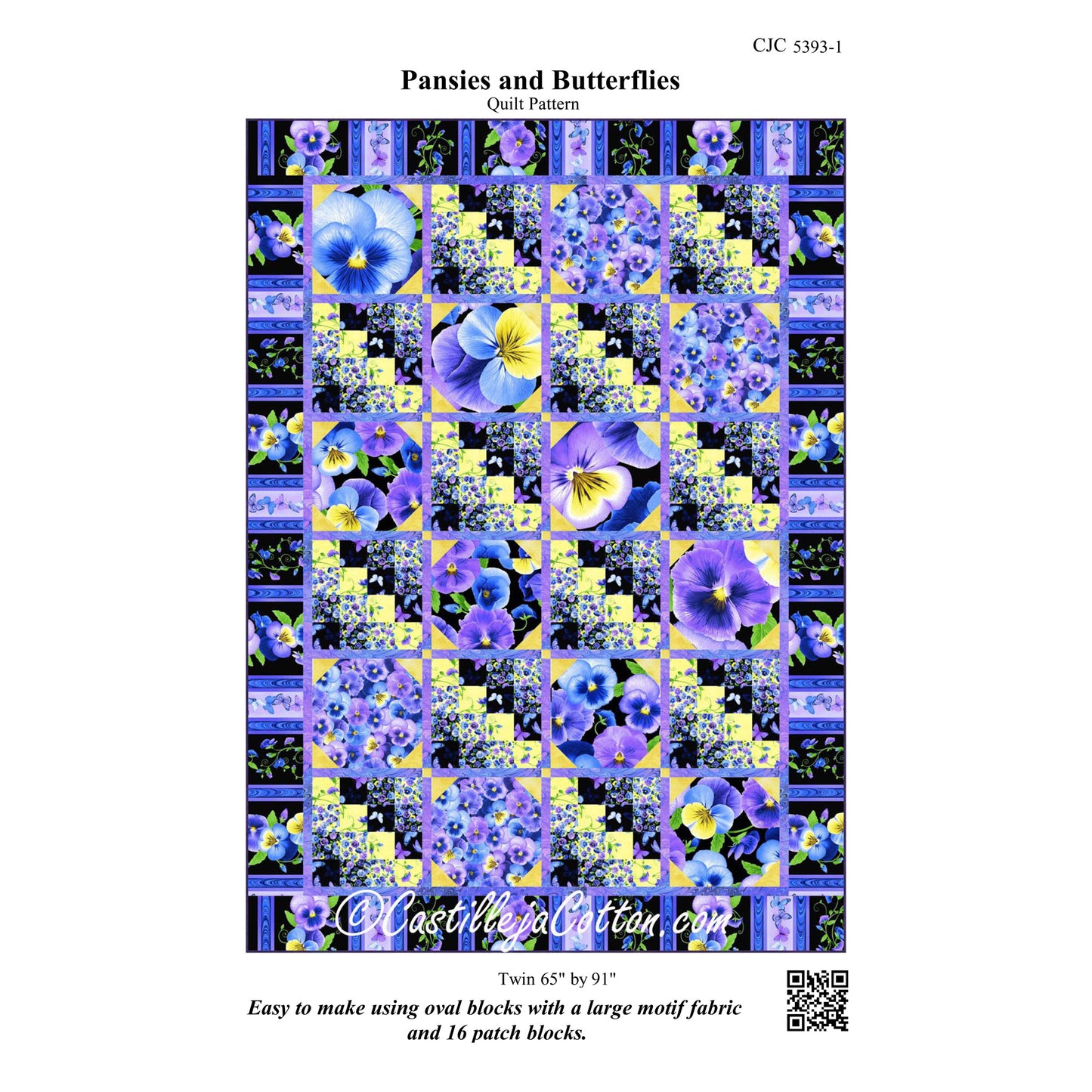 Image of the cover for the Pansies and Butterflies quilt pattern.