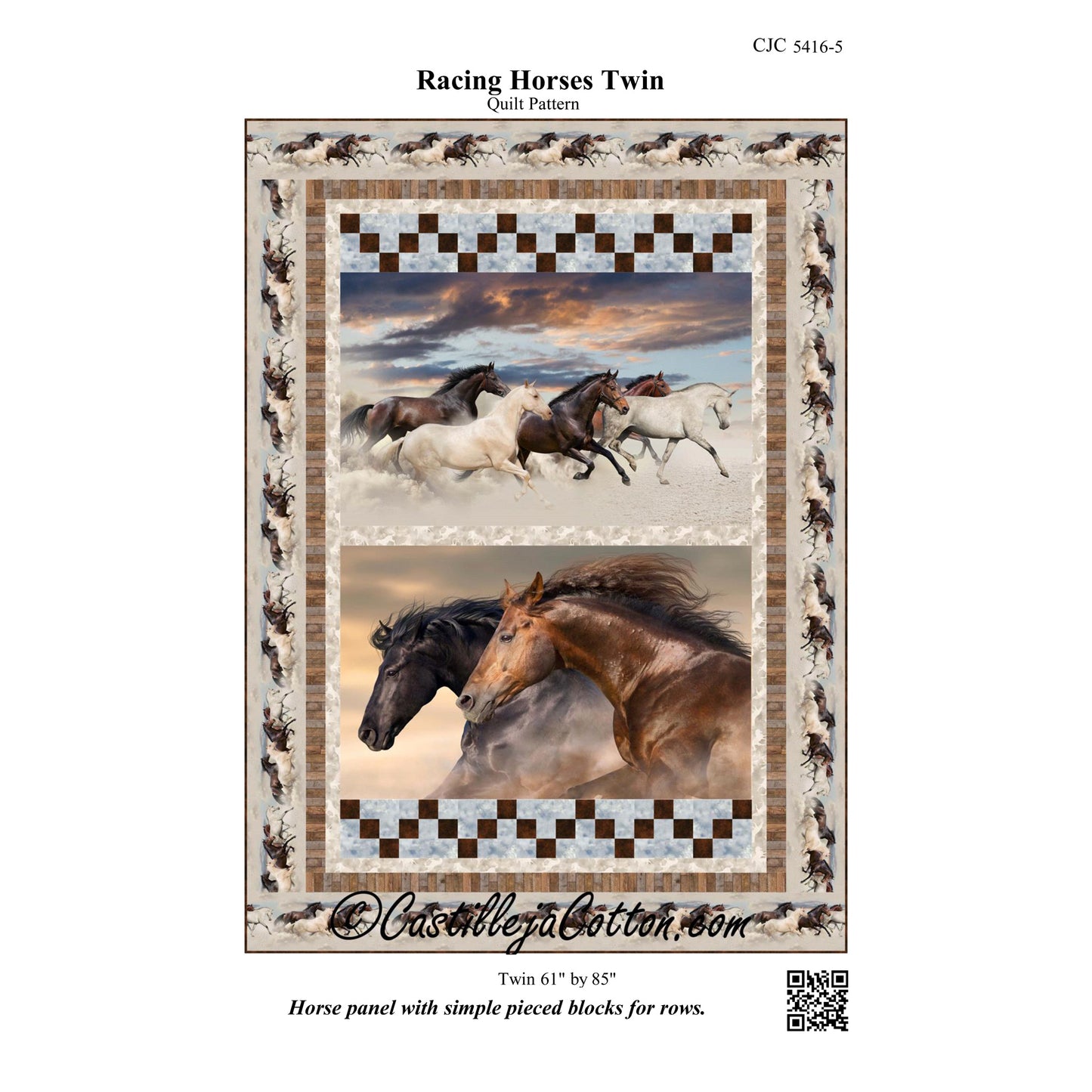 Racing Horses Twin Quilt Pattern CJC-54165 - Paper Pattern