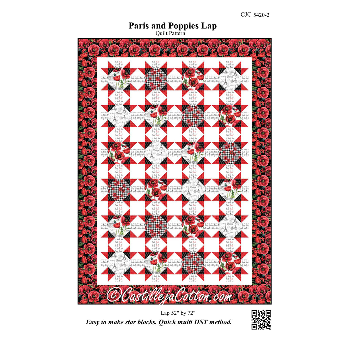 Paris and Poppies Lap Quilt Pattern CJC-54202 - Paper Pattern
