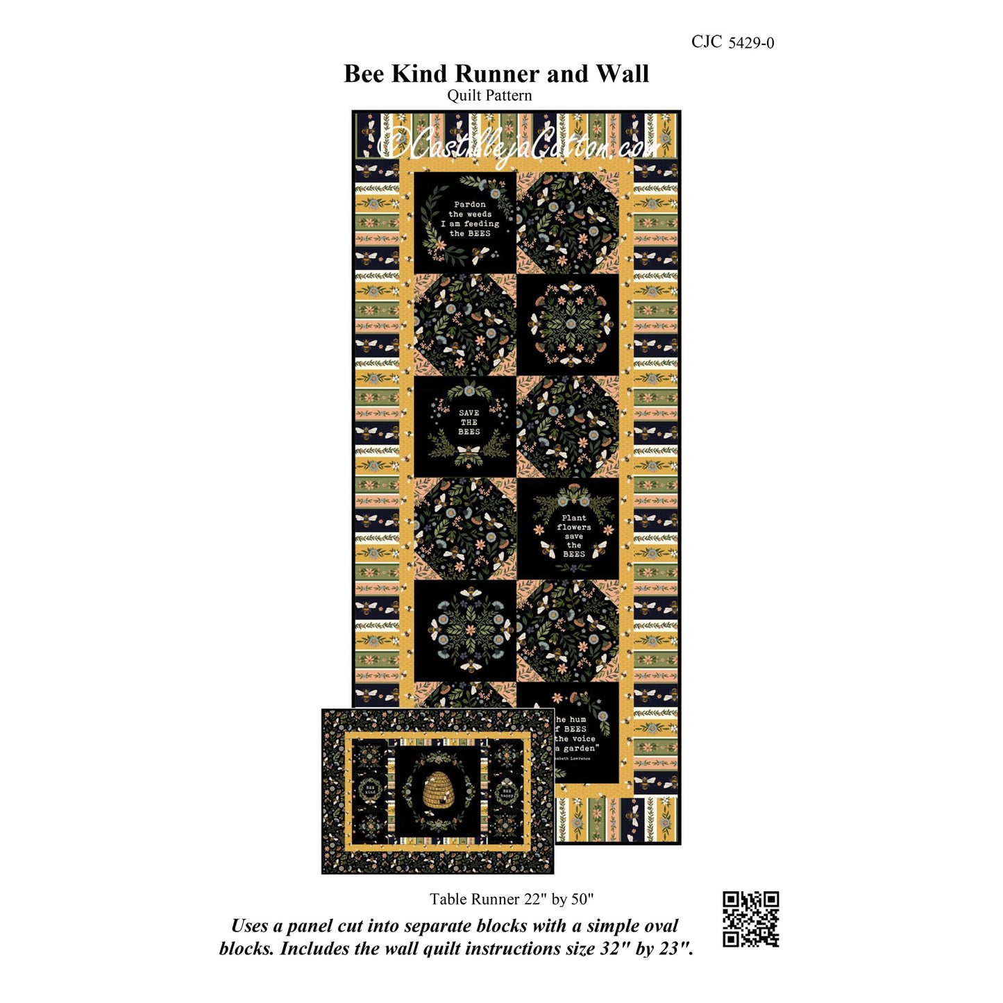 Bee Kind Runner and Wall Hanging Pattern CJC-54290 - Paper Pattern