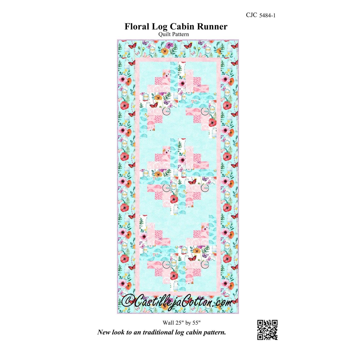Floral Log Cabin Runner Quilt Pattern CJC-54841 - Paper Pattern