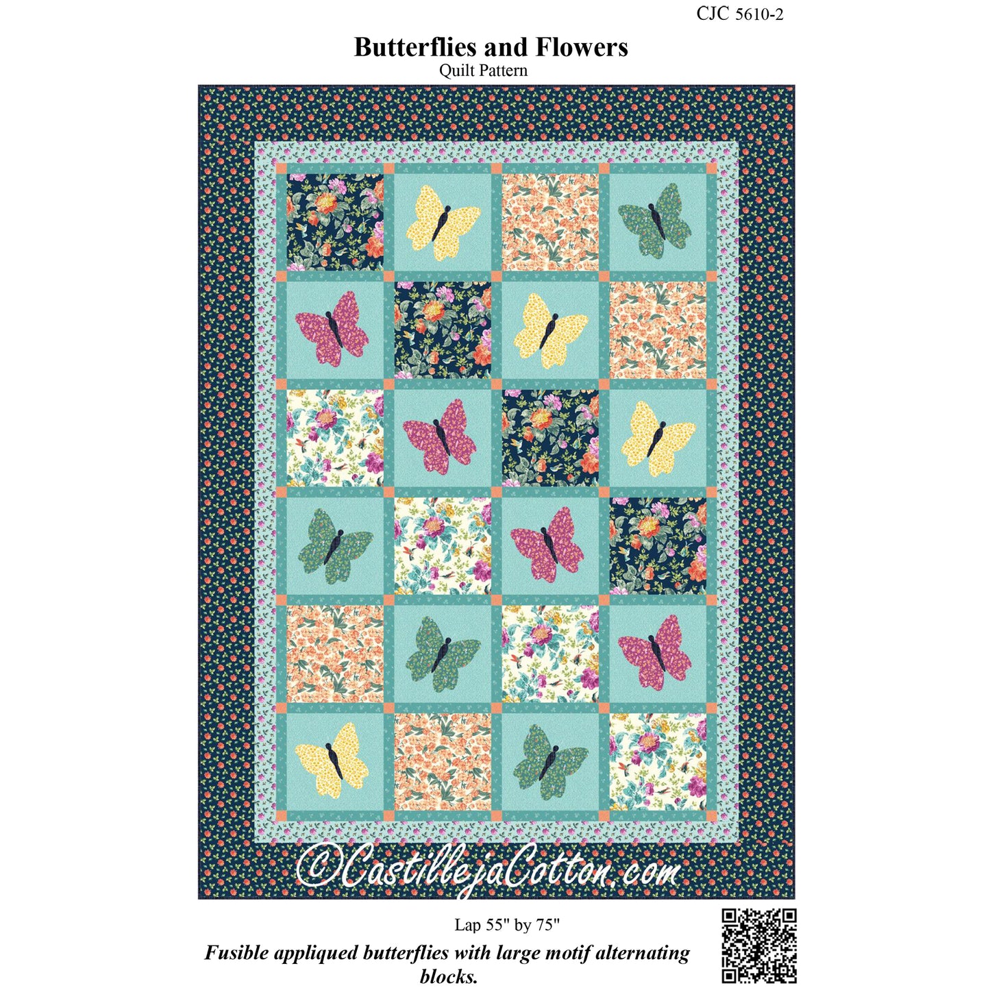 Cover image of pattern for Butterflies and Flowers quilt.