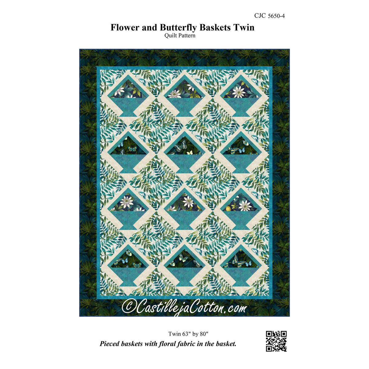 Flower and Butterfly Baskets Twin Quilt Pattern CJC-56504 - Paper Pattern