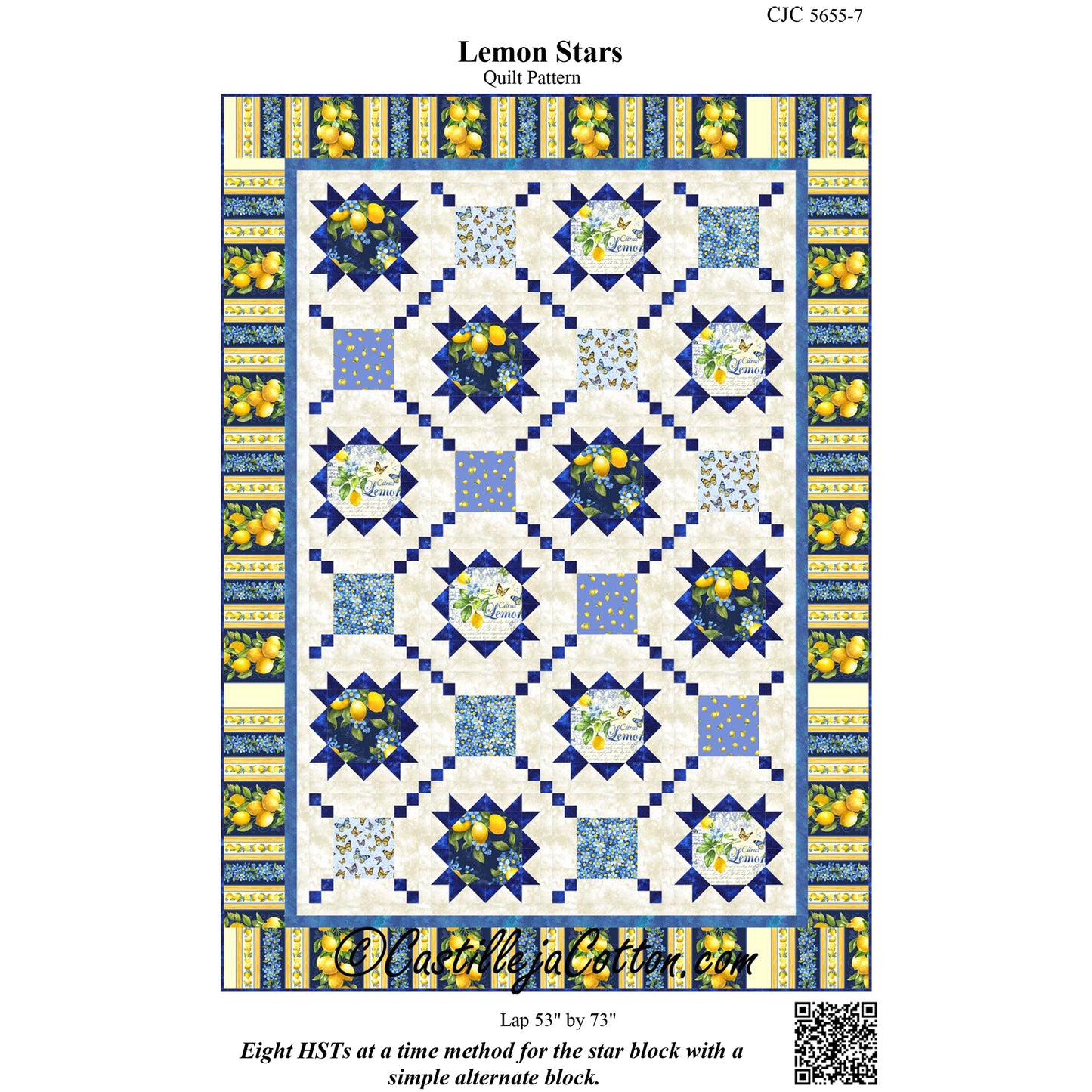 Cover image of pattern for Lemon Stars quilt.