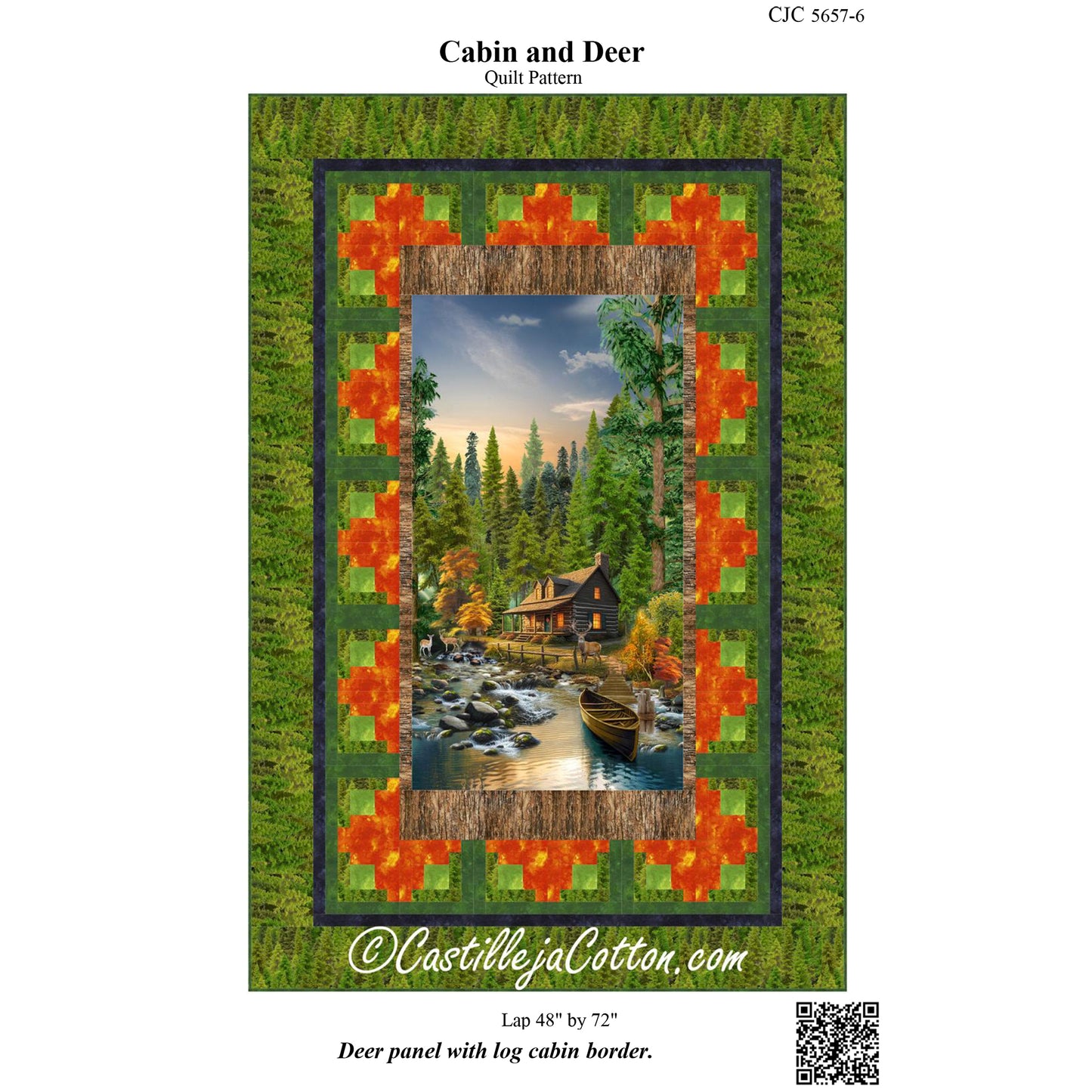 Cover image of pattern for Cabin and Deer Quilt.