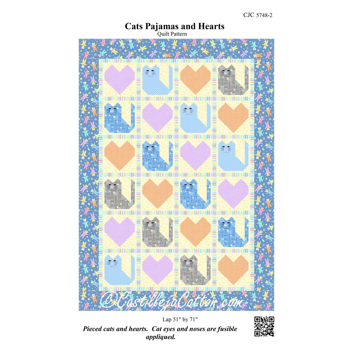 Cats Pajamas and Hearts Quilt Pattern CJC-57482 - Paper Pattern