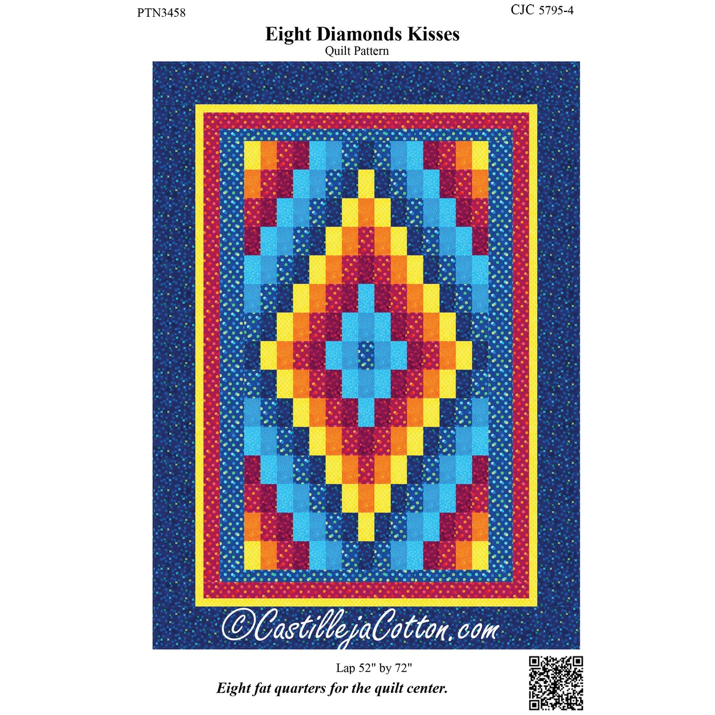 Cover image of pattern for Eight Diamonds Kisses Quilt.