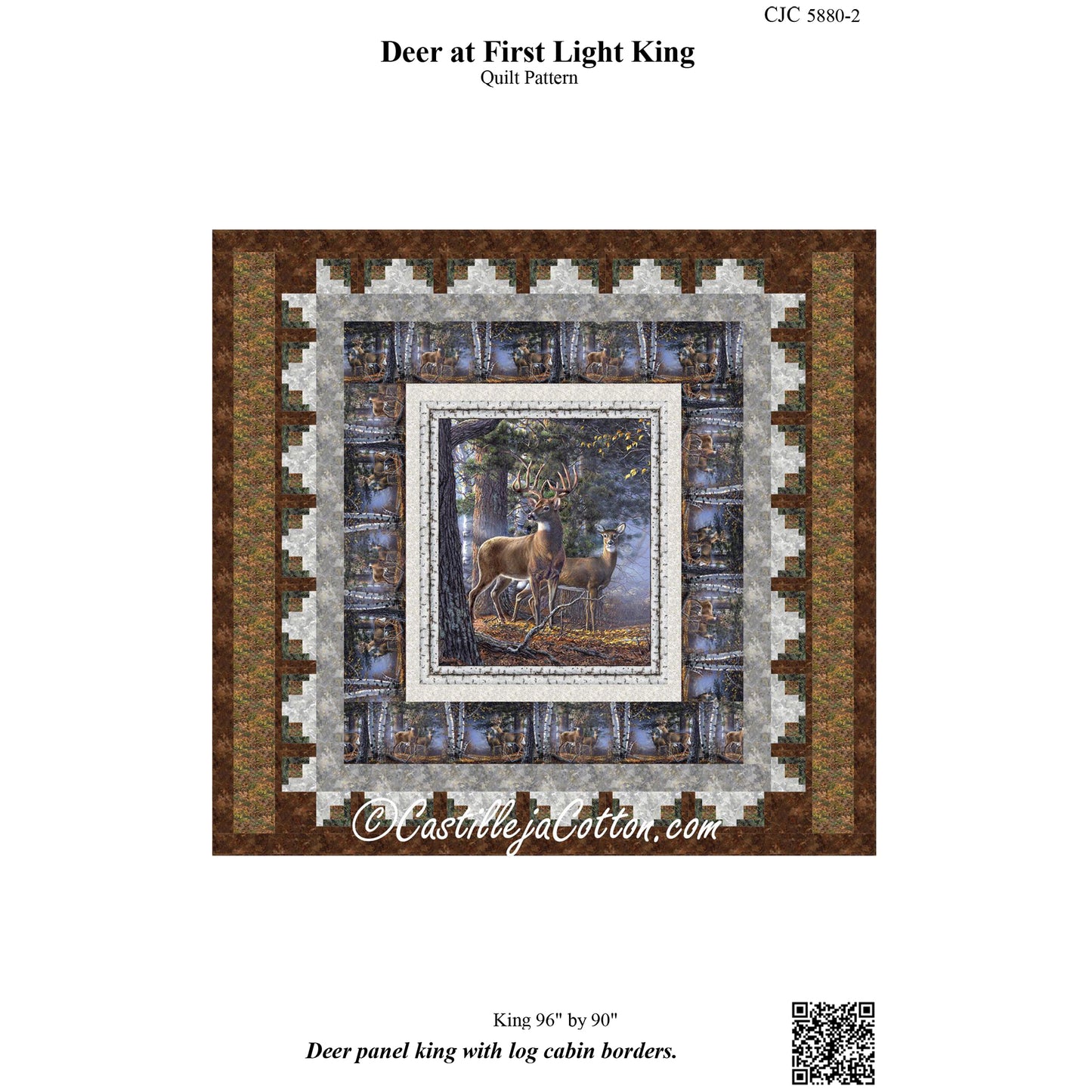 Cover image of pattern for Deer at First Light King quilt.