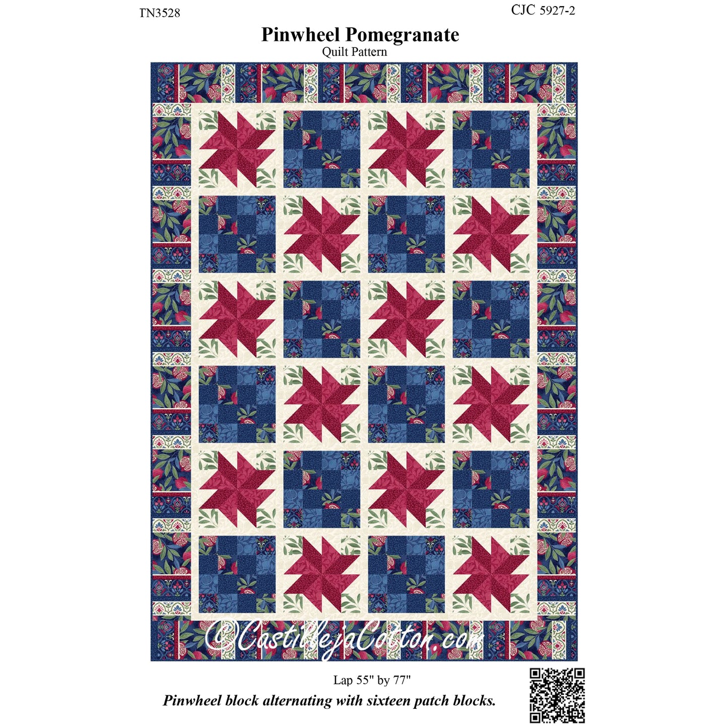 Cover image of pattern for Pinwheel Pomegranate Quilt.