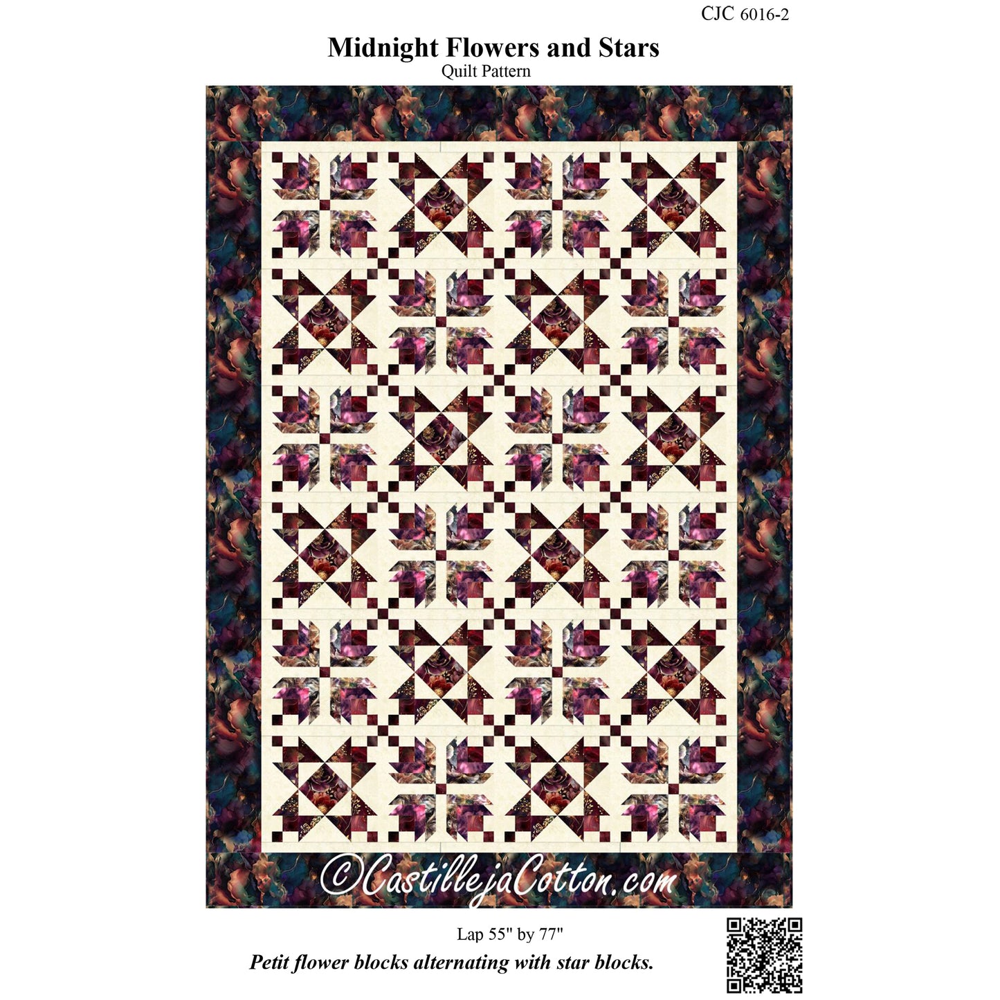 Cover image of pattern for Midnight Flowers and Stars quilt.
