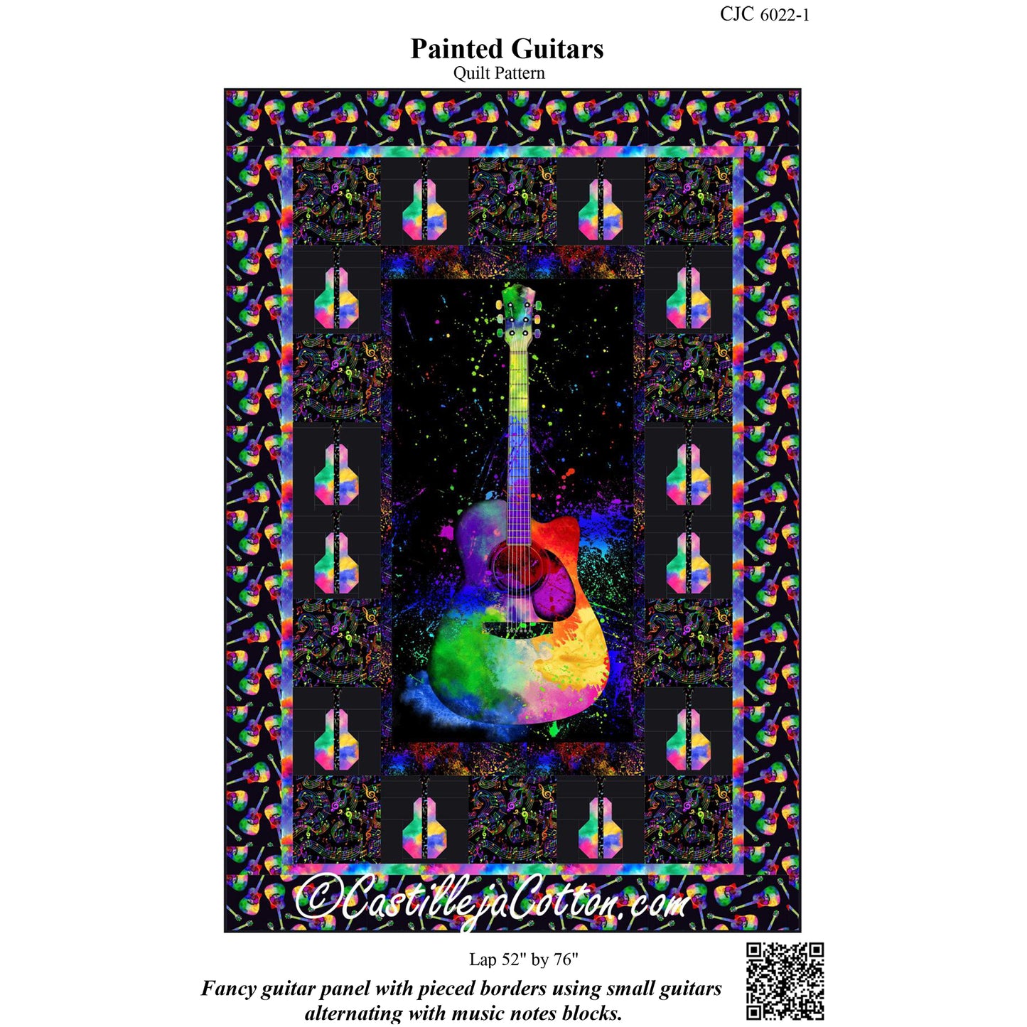 Cover image of pattern for Painted Guitars quilt.