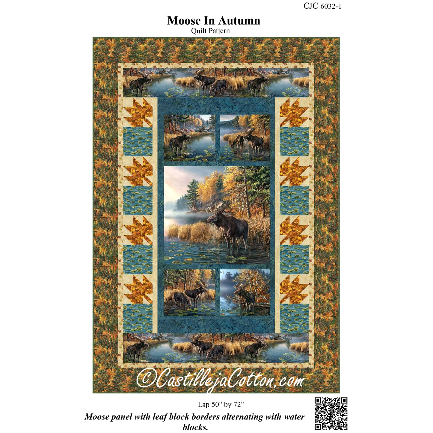 Cover image of pattern for Moose in Autumn Quilt.