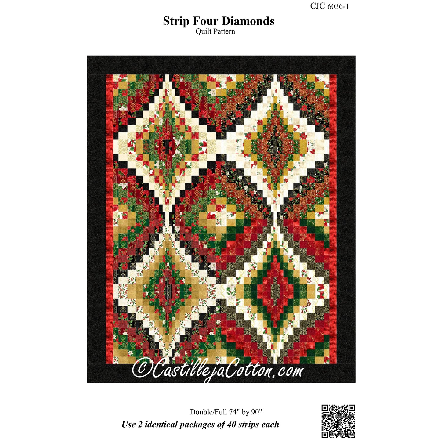 Cover image of pattern for Strip Four Diamonds Quilt.