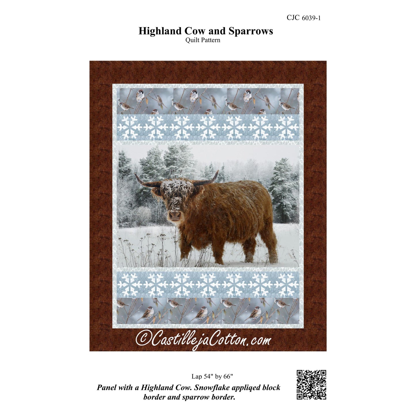 Cover image of pattern for Highland Cow and Sparrows Quilt.