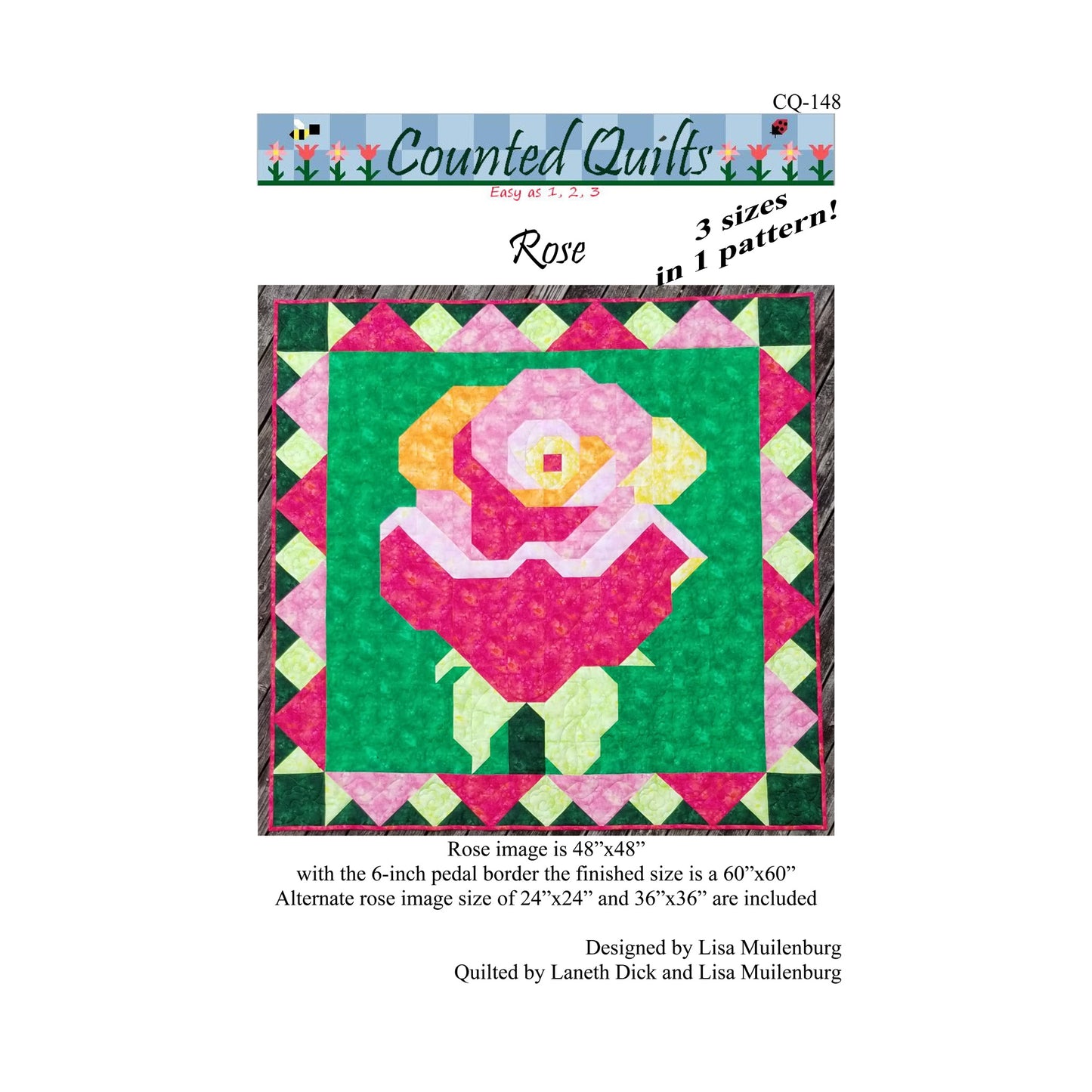 Image of the cover for the Rose quilt pattern by Counted Quilts.