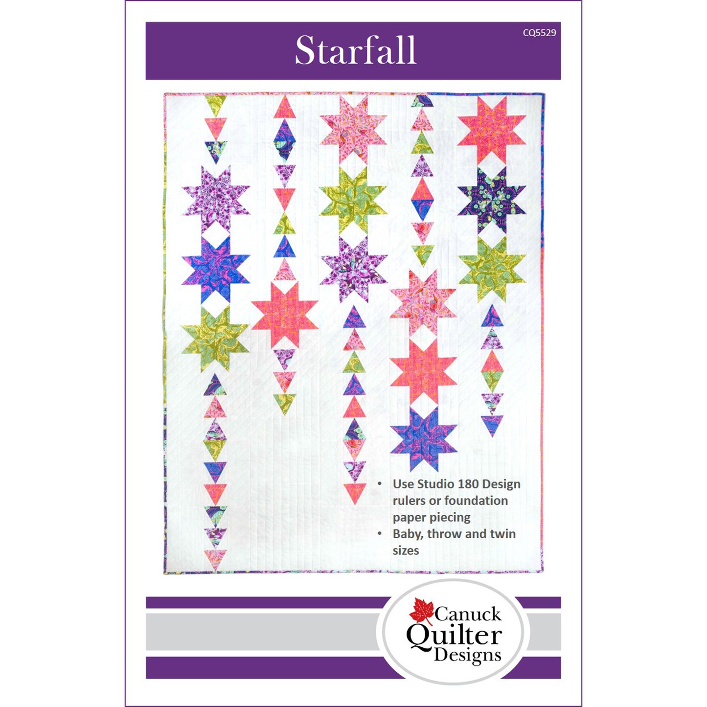 Image of the cover for the Starfall quilt pattern by Canuck Quilter Designs