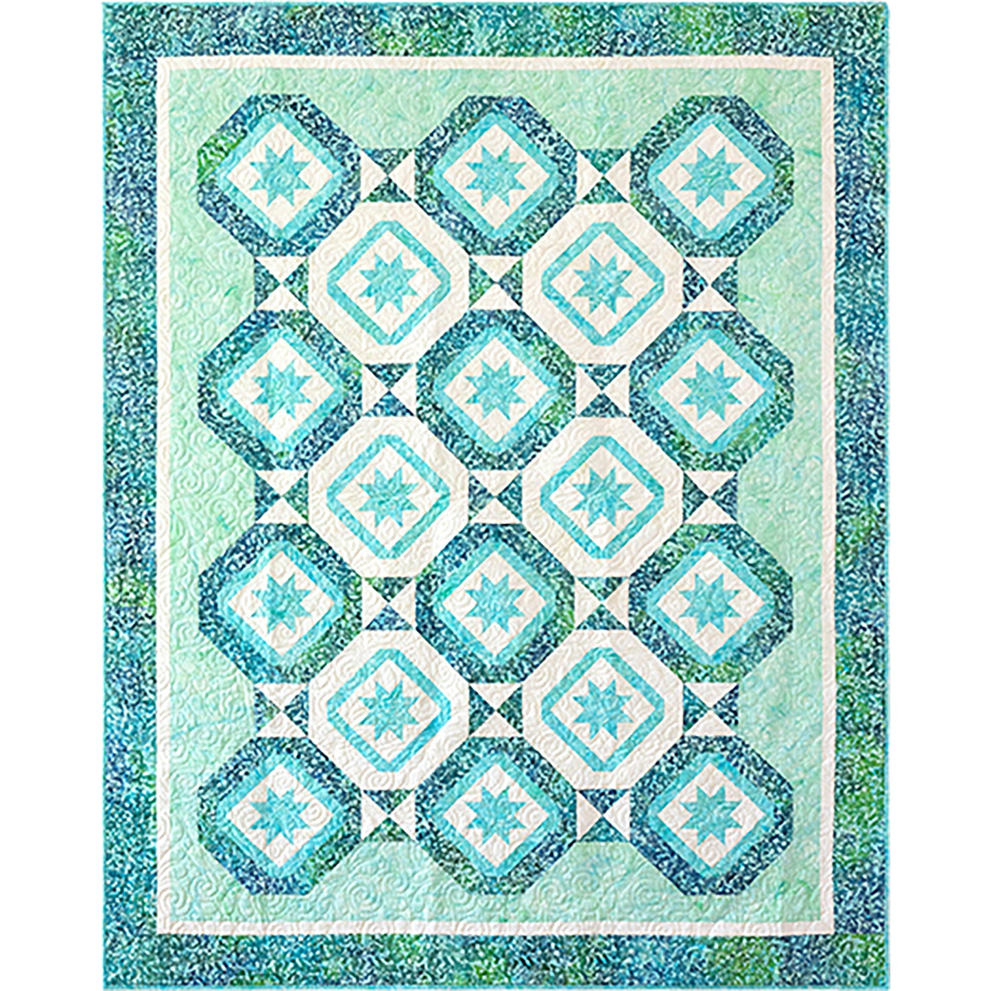 Alternate colorings of a simple framed star block are set on point to create this beautiful quilt