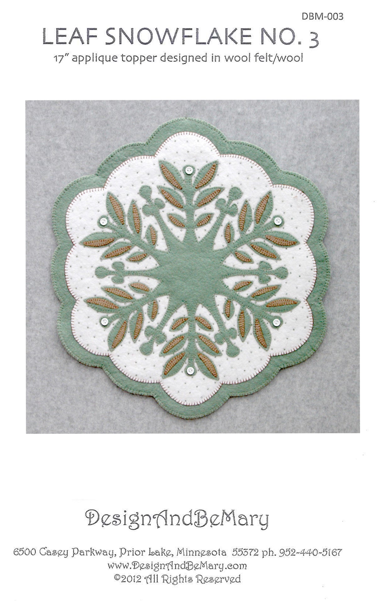 Leaf Snowflake #3 Table Topper Pattern DBM-003 - Paper Pattern