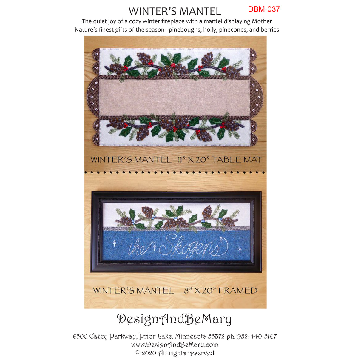Winter's Mantel: Table Mat or Framed Wall Decor DBM-037e - Downloadable Pattern