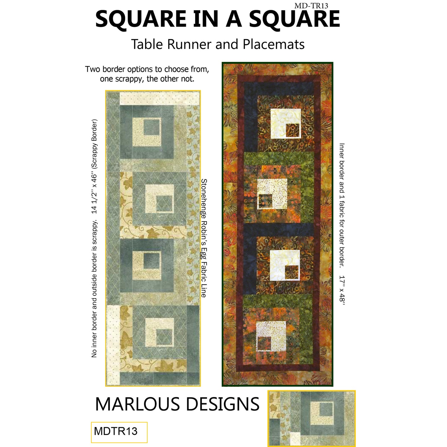 Square in a Square Table Runner & Placemat MD-TR13e - Downloadable Pattern