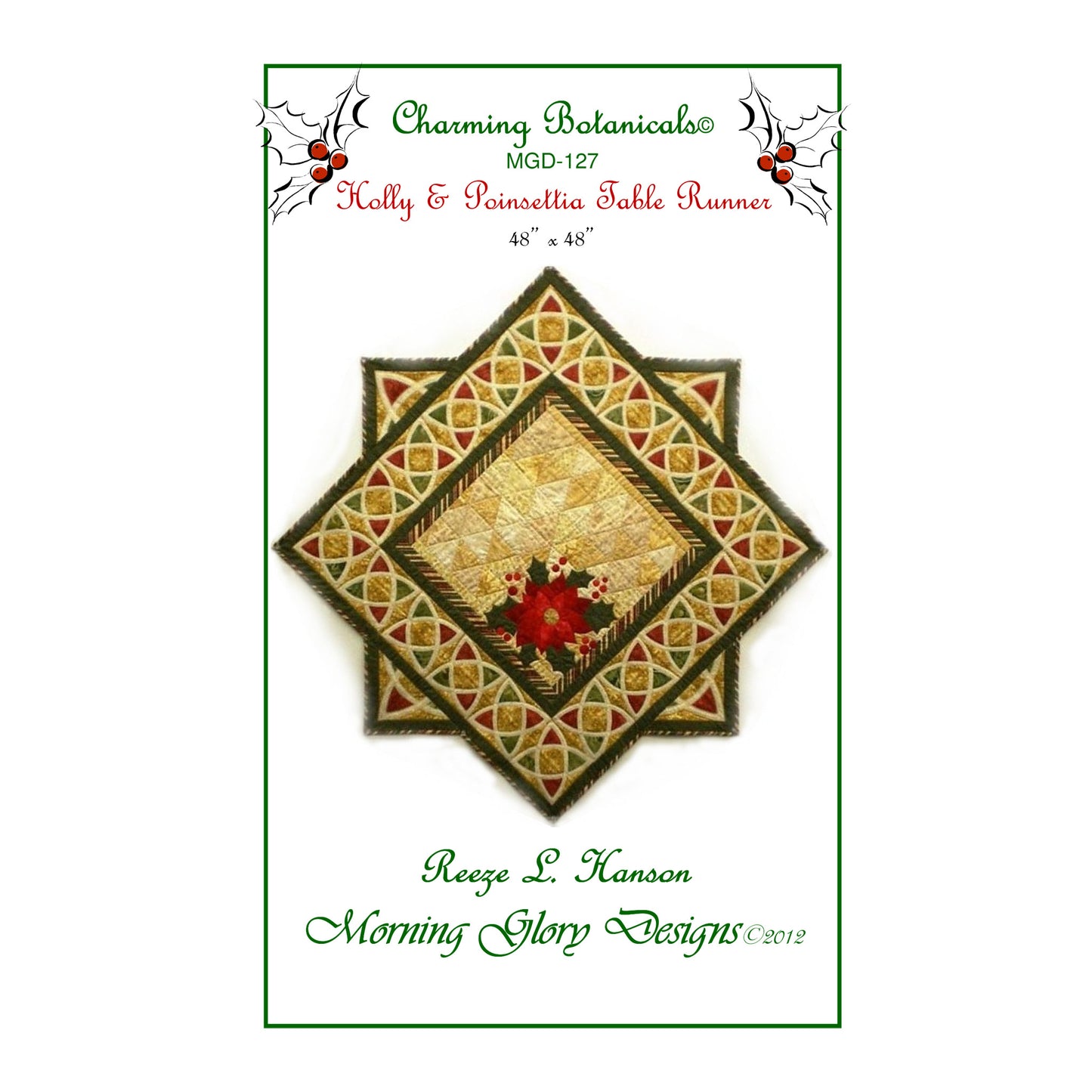 December Holly & Poinsettia Table Runner Pattern MGD-127 - Paper Pattern