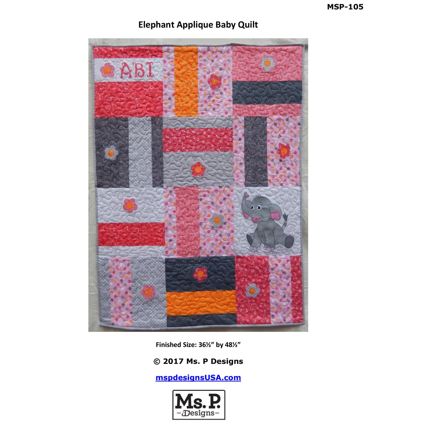 Elephant Applique Baby Quilt MSP-105e - Downloadable Pattern