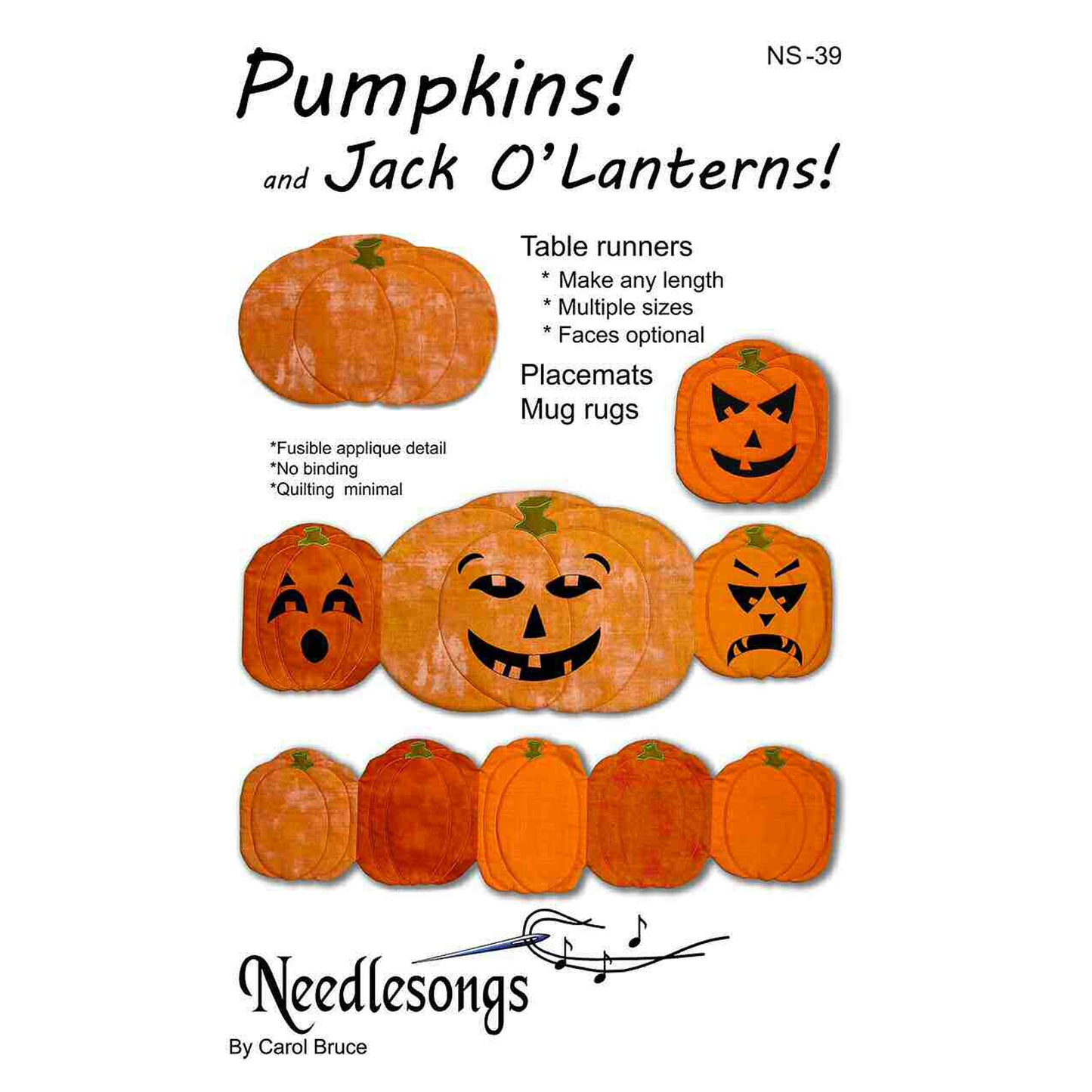 Cover image of pattern for Pumpkins and Jack O'Lanterns table runners, placemats, mug rugs and potholders.
