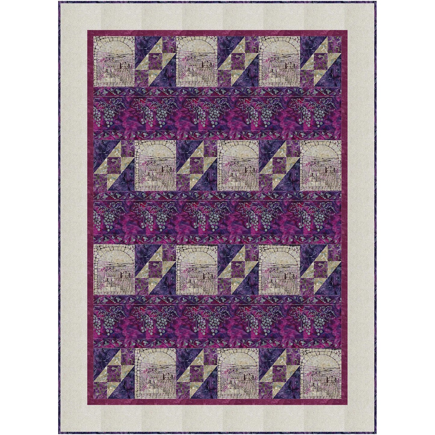 Quilt with geometric pattern on a white background
