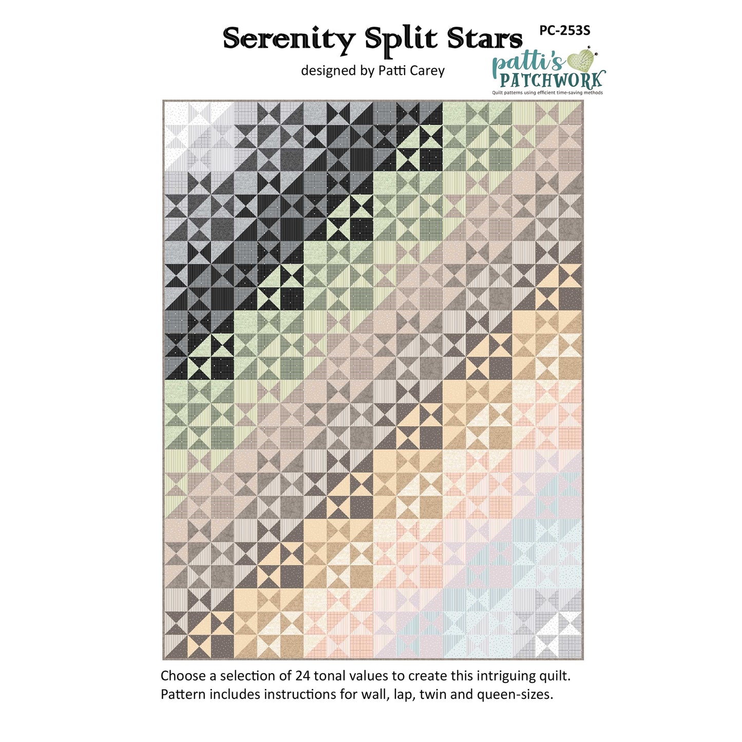 Cover image of pattern for Serenity Split Stars quilt.