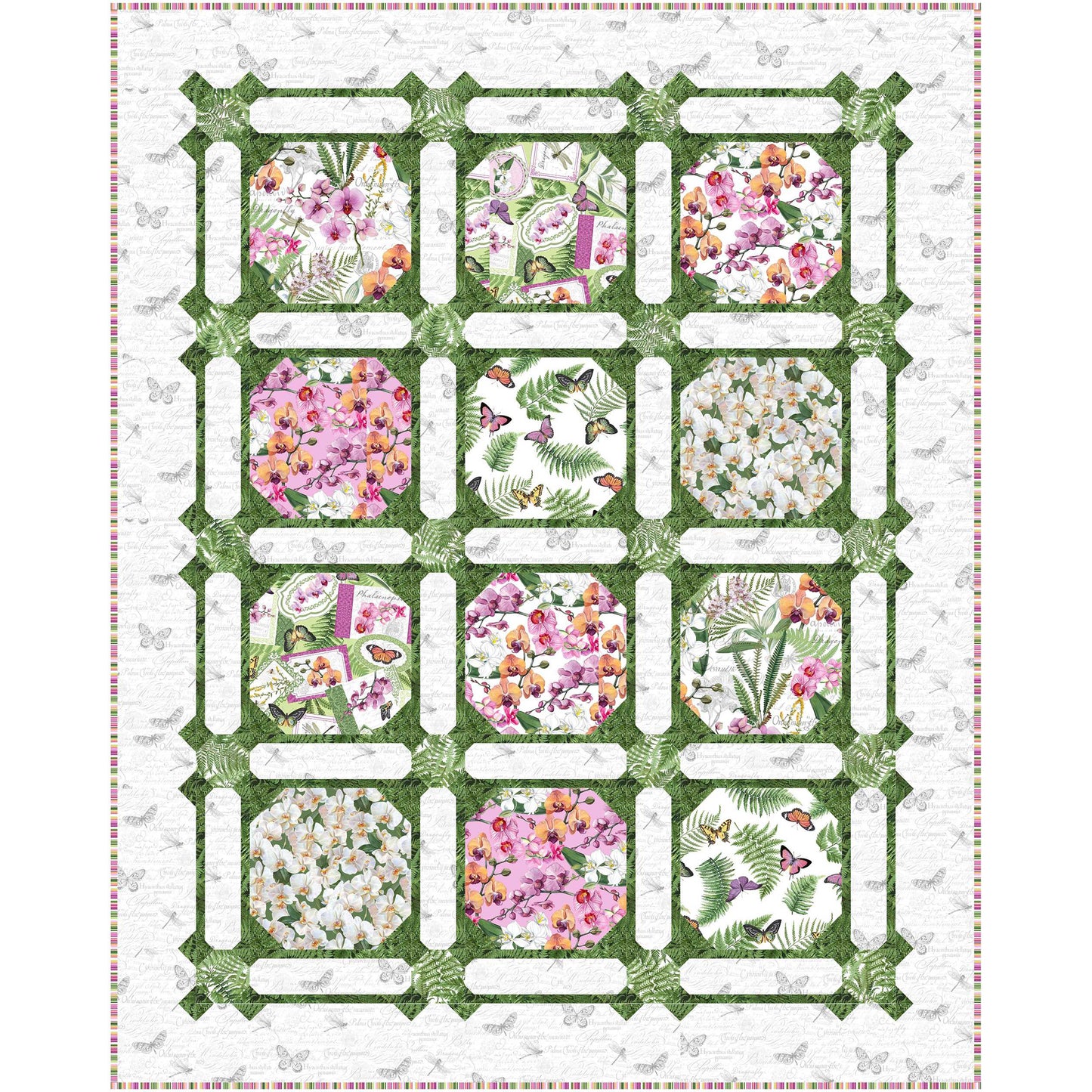 Garden Trellis quilt is a pretty quick with snowball blocks of flowers and butterflies.